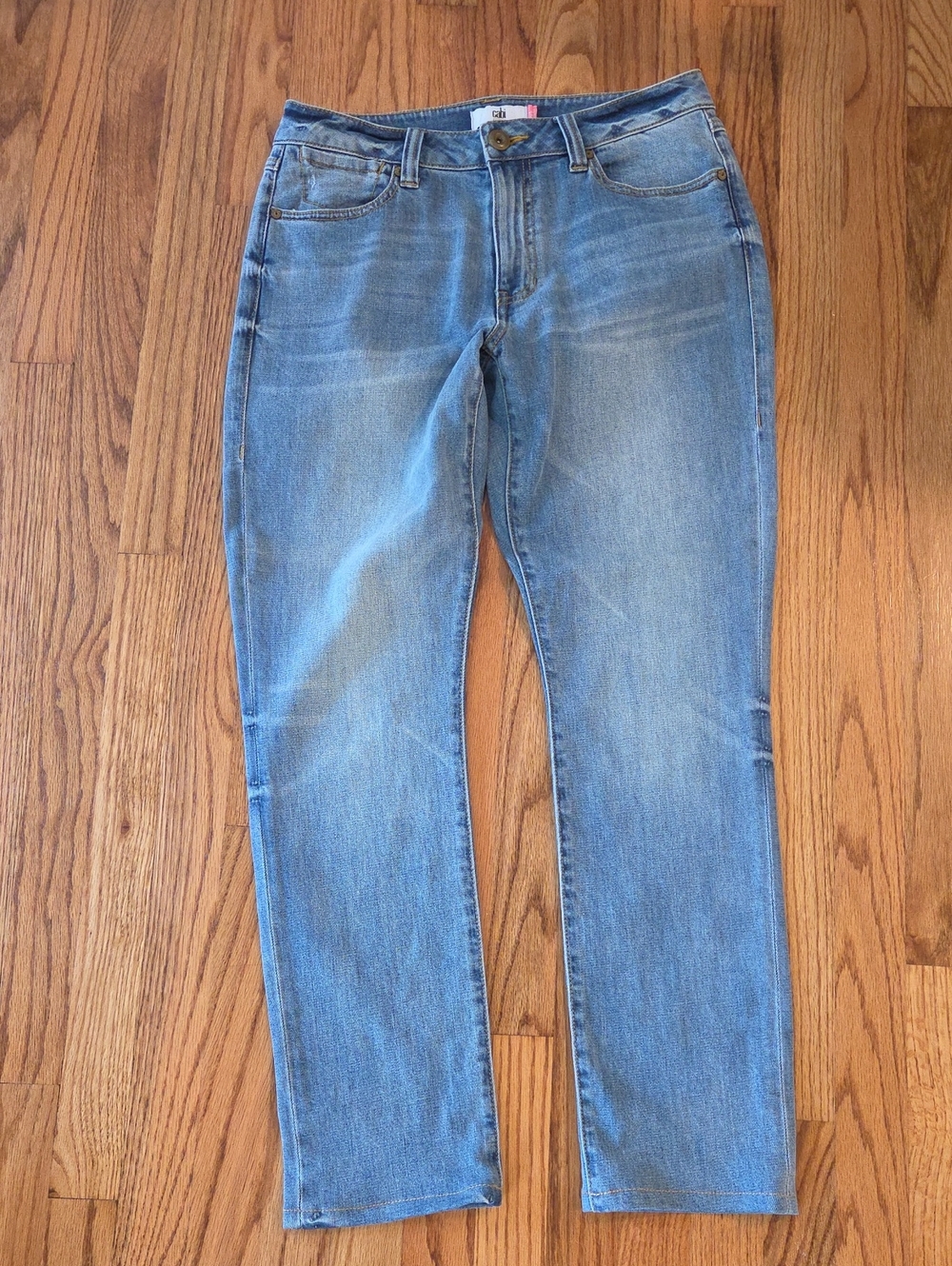 CAbi Light-Medium Wash High Straight Leg Jeans Size: 8